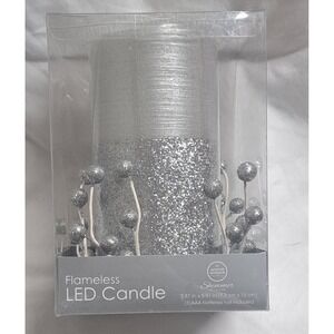 Winter Wonderland LED Flameless Candle Silver Glitter Shimmer New In Box